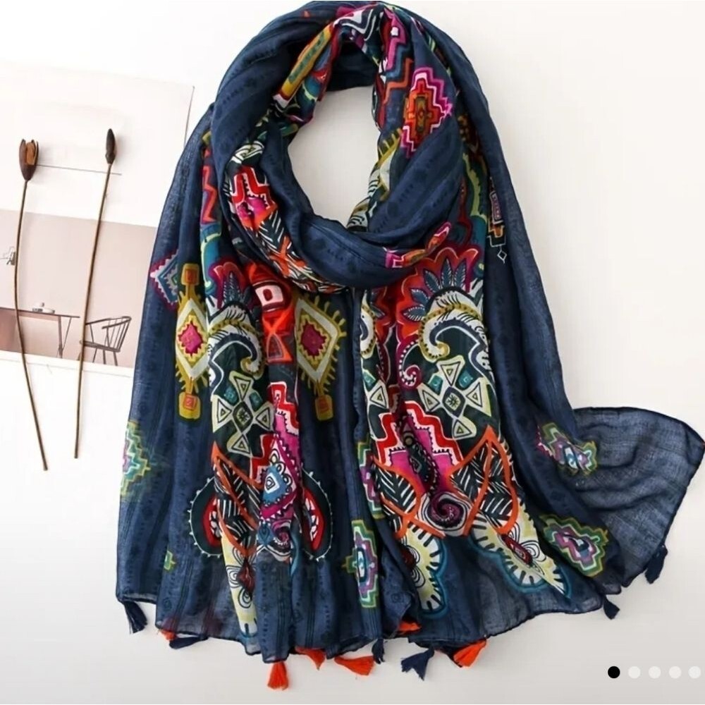 PAISLEY Tribal scarf boho blue Tassel wrap Shawl